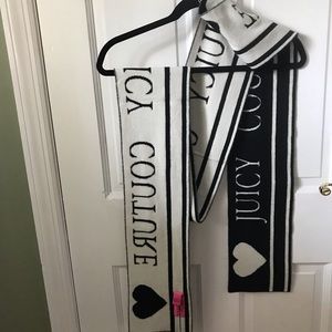 Juicy Couture 100% Cashmere Scarf, Black on One Side and White on the Other.